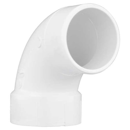Zoro Select PVC Street Elbow, 90 Degrees, Hub x Spigot, 3 in Pipe Size 1WKB3