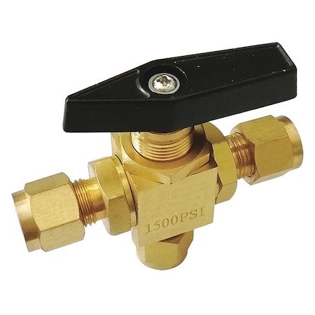 Zoro Select 1/4" Compr Brass Mini Ball Valve 3-Way G-PMYT-25