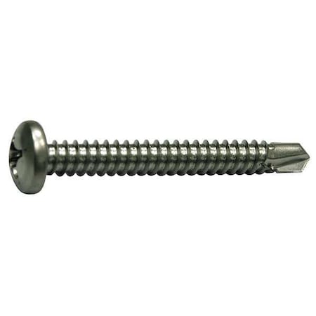 Zoro Select Self-Drilling Screw, #6 x 3/4 in, Plain 410 Stainless Steel Pan Head Phillips Drive, 100 PK U31870.013.0075