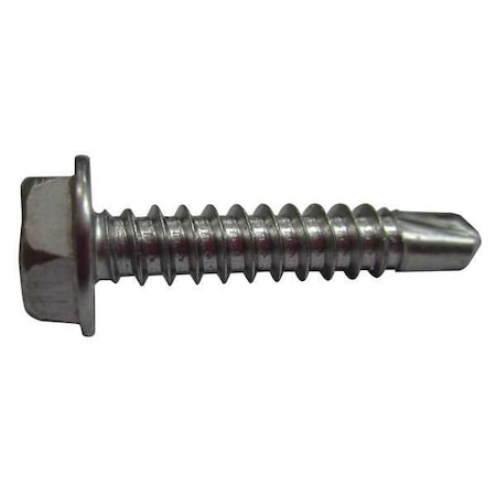 Zoro Select Self-Drilling Screw, 1/4" x 3/4 in, Plain Stainless Steel Flange Hex Head External Hex Drive, 50 PK U31860.025.0075
