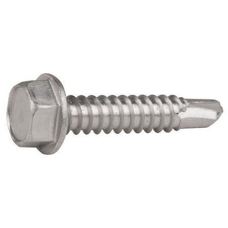 Zoro Select Self-Drilling Screw, 1/4" x 1-1/4 in, Plain 410 Stainless Steel Flange Hex Head External Hex Drive U31860.025.0125