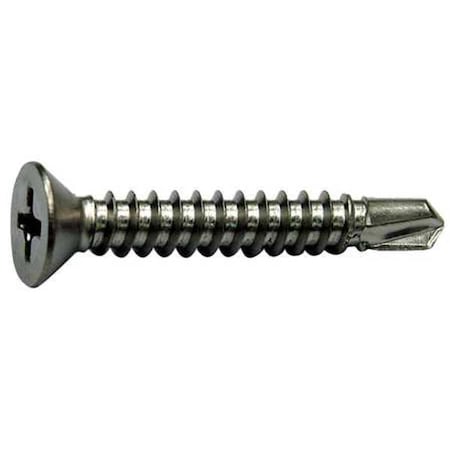 Zoro Select Self-Drilling Screw, #10 x 1-1/4 in, Plain 410 Stainless Steel Flat Head Phillips Drive, 50 PK U31880.019.0125