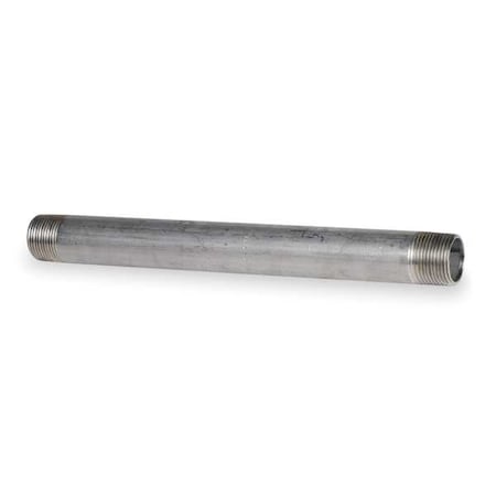 Zoro Select 1-1/2" MNPT x 12" TBE Stainless Steel Pipe Nipple Sch 40, Thread Type: NPT T4BNH16