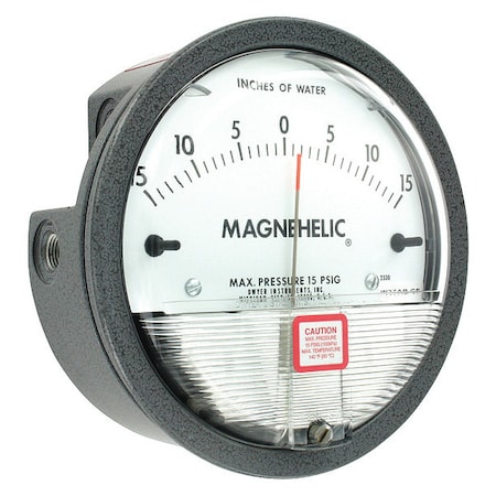 Dwyer Instruments Differential pressure gage, range 15-0-15" w.c., minor divisions 1.0. 2330