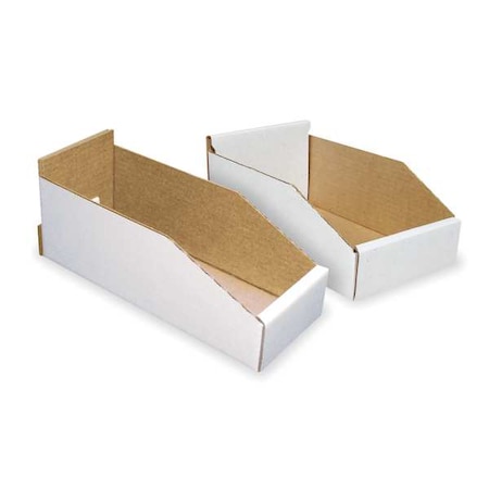 Packaging Of America White Corrugated Shelf Bin, 11-3/4"L x 4-1/4"W x 4-3/4"H 1W764