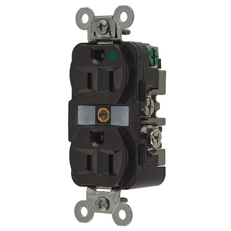 Hubbell Wiring Device-Kellems Duplex Straight Blade Receptacle, 5-15R, 15 A, 125V AC, 2 Pole, 3 Wire, Flush Mount, Grounded HBL8200