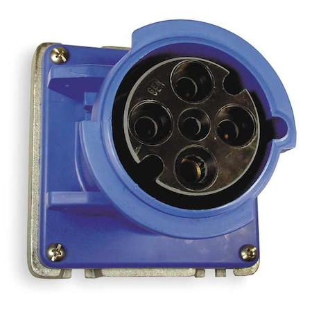 Hubbell Wiring Device-Kellems Watertight Pin & Sleeve Receptacle, 60 A, 250V AC, Three Phase, 3 Pole, IEC Grounding, Blue A460R9