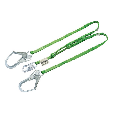 Miller Manyard(TM) HP Shock Absorbing Lanyard, 6 ft. Length, Snap Hook, Steel, 2 Leg(s) 231TWRS-Z7/6FTGN