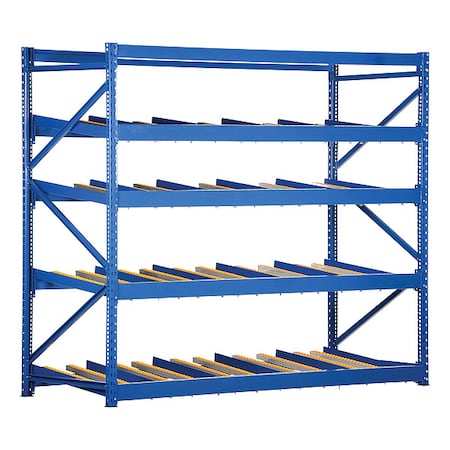 Vestil Starter Gravity Flow Rack, 48 in D, 96 in W, 4 Shelves, Blue FLOW-4-4