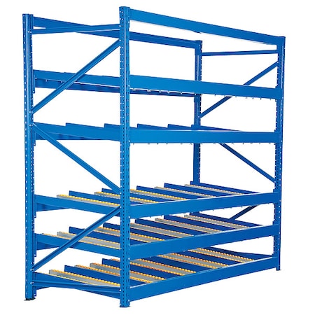 Vestil Starter Gravity Flow Rack, 36 in D, 96 in W, 5 Shelves, Blue FLOW-3-5