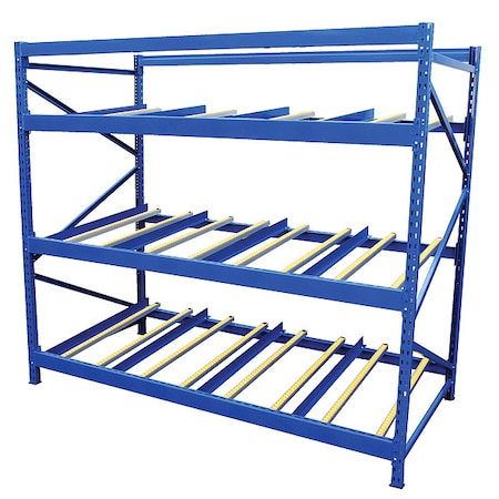 Vestil Starter Gravity Flow Rack, 36 in D, 96 in W, 3 Shelves, Blue FLOW-3-3