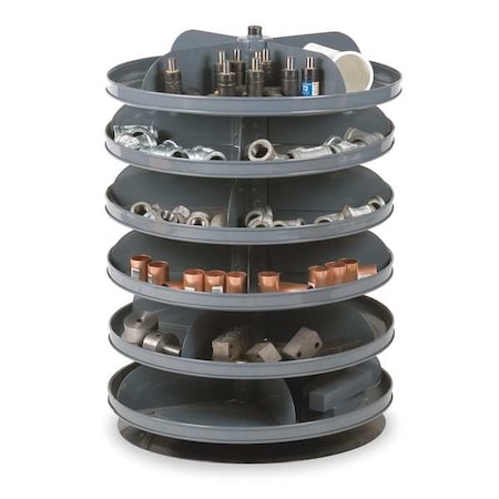 Durham Mfg Prime Cold Rolled Steel Revolving Storage Bin, 17 in D x 25 3/8 in H x 17 in W, 6 Shelves, Gray 1106-95