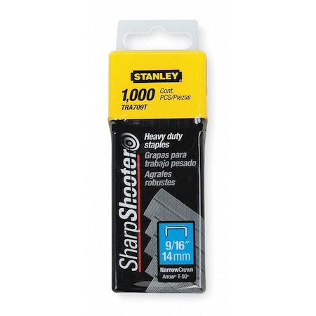Stanley Heavy Duty Staples, 24 ga, Narrow Crown, 9/16 in Leg L, Steel, 1000 PK TRA709T