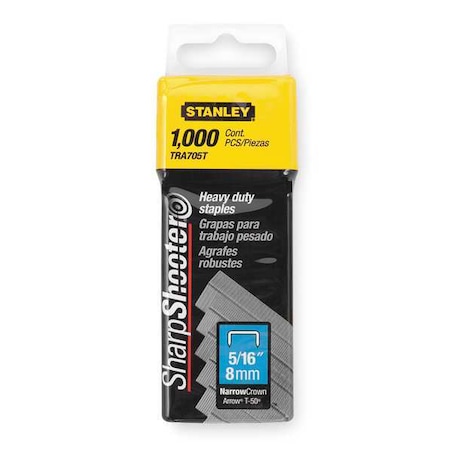 Stanley Heavy Duty Staples, 24 ga, Narrow Crown, 5/16 in Leg L, Steel, 1000 PK TRA705T