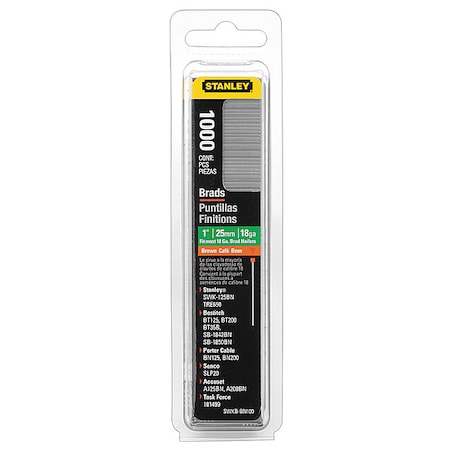 Stanley Collated Brad Nail, 1 in L, 18 ga, Galvanized, Brad Head, 1000 PK SWKBBN100