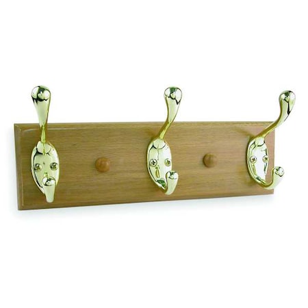 Zoro Select Coat and Garment Rack, 3 Hook, Brass, 10 In 1XNH7