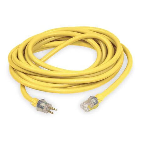 Zoro Select SJTW Outdoor Extension Cord, 10 AWG 1 Outlet, 5-15R, Yellow, PVC, 5-15P, 25ft 1XUP7