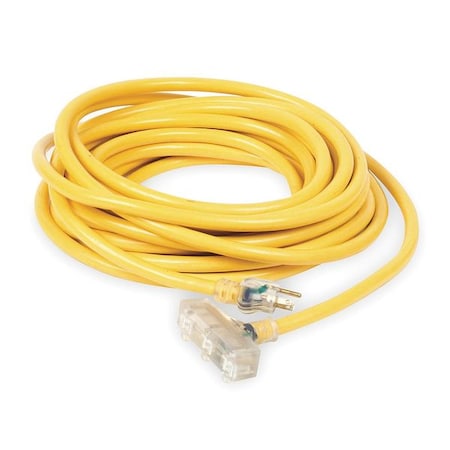 Zoro Select SJTW Extension Cord, 10 AWG 3 Outlets, 5-15R, Yellow, PVC, 5-15P, 100ft 1XUR5