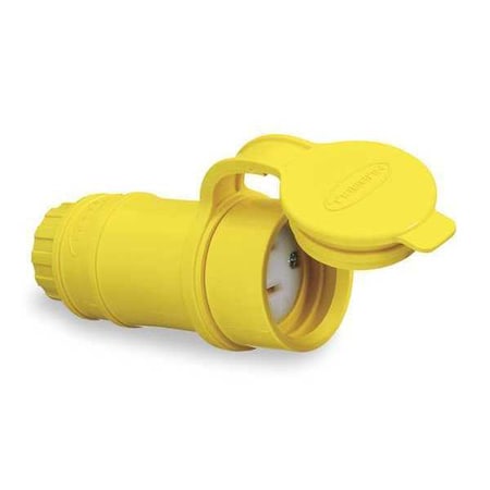 Hubbell Wiring Device-Kellems Watertight Straight Blade Connector, 5-15R, 15 A, 125V AC, 2 Pole, 3 Wire, Screw Terminals, Yellow HBL15W47