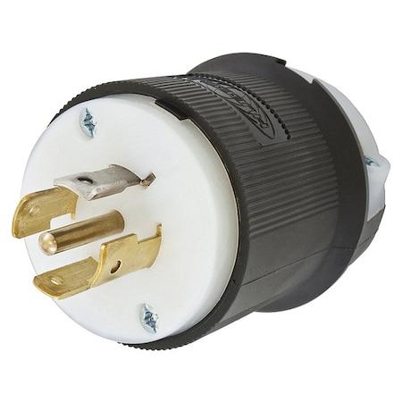 Hubbell Wiring Device-Kellems Locking Plug, L21-20P, 20 A, 120/208V AC, Three Phase, 4 Pole, Screw Terminals, Black, White HBL2511