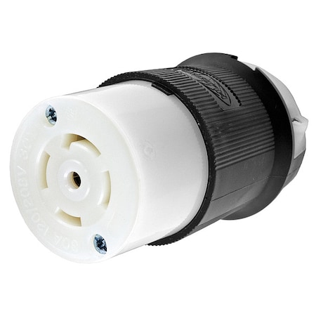 Hubbell Wiring Device-Kellems Locking Connector, L21-30R, 30 A, 120/208V AC, Three Phase, 4 Pole, Screw Terminals, Black, White HBL2813