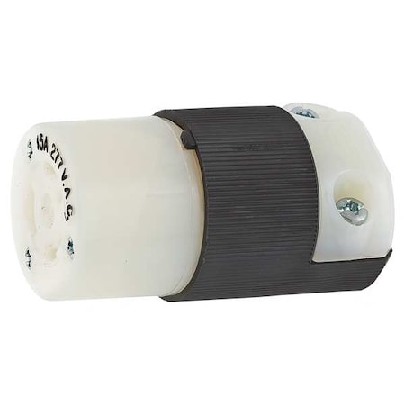 Hubbell Wiring Device-Kellems Locking Connector, L7-15R, 15 A, 277V AC, Single Phase, 2 Pole, Screw Terminals, Black, White HBL4779C