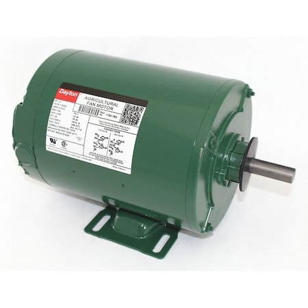 Dayton Agricultural Fan Motor, Split-Phase, 1 HP, 115/230V AC, 1,725 Nameplate RPM, 56 Frame 1YBV1