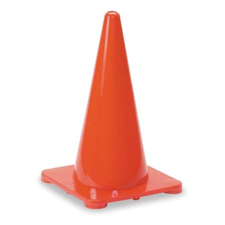 Zoro Select Traffic Cone, Polyethylene, Non-Reflective, 18 in Height, 1.5 lb, Red 1YBW5