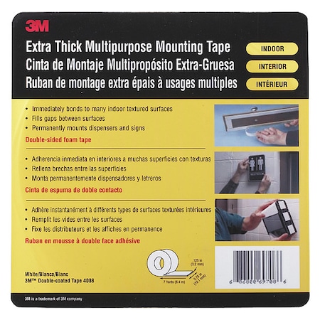 3M Double-Sided Foam Tape, 3/4 in W, 7 yd L, 1/8 in, Polyurethane Foam, Double-Sided 4008
