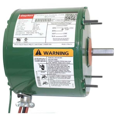Dayton Agricultural Fan Motor, Permanent Split Capacitor, 1/4 HP, 208-230V AC, 1,625 Nameplate RPM 1YBA2BG
