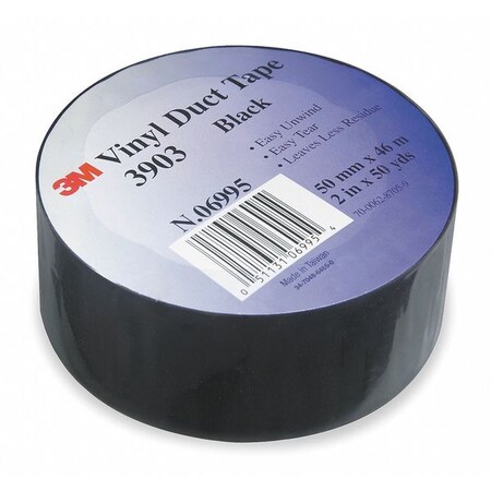 3M Duct Tape, Vinyl, Black, W 2 In, 50 Yd 3903