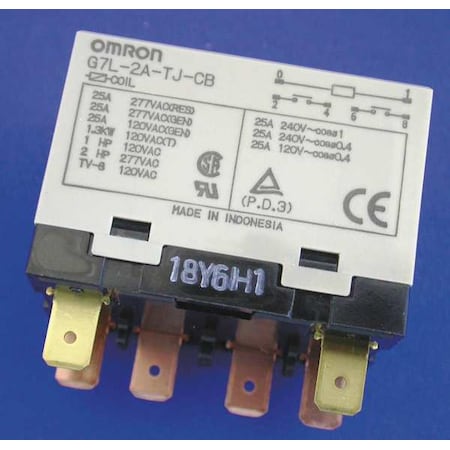 OMRON Enclosed Power Relay, Bracket Mounted, DPST-NO, 100/120V AC, 6 Pins, 2 Poles G7L-2A-TJ-CB-AC100/120