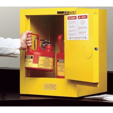 Justrite Hazardous Material Storage Cabinet, 4 gal, 1 Shelves, Steel, 17 in W x 22 in H x 17 in D, Yellow 890420