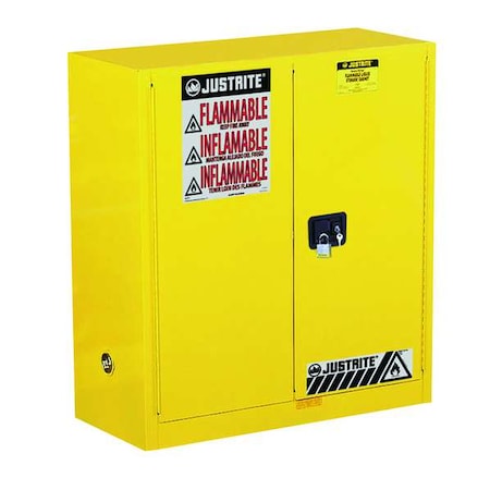 Justrite Hazardous Material Storage Cabinet, 30 gal, 1 Shelves, Steel, 43 in W x 44 in H x 18 in D, Yellow 893000