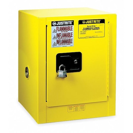Justrite Hazardous Material Storage Cabinet, 4 gal, 1 Shelves, Steel, 17 in W x 22 in H x 17 in D, Yellow 890400