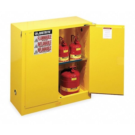 Justrite Hazardous Material Storage Cabinet, 30 gal, 1 Shelves, Steel, 43 in W x 44 in H x 18 in D, Yellow 893020