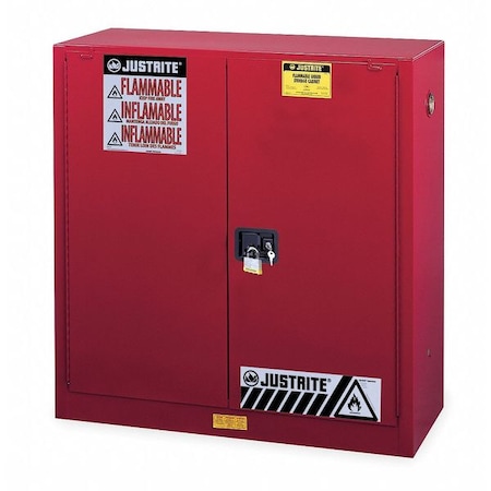 Justrite Hazardous Material Storage Cabinet, 40 gal, 3 Shelves, Steel, 43 in W x 44 in H x 18 in D, Red 893031