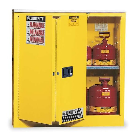 Justrite Hazardous Material Storage Cabinet, 30 gal, 1 Shelves, Steel, 43 in W x 44 in H x 18 in D, Yellow 893080