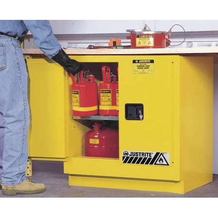 Justrite Hazardous Material Storage Cabinet, 22 gal, 1 Shelves, Steel, 35 in W x 35 in H x 22 in D, Yellow 892320