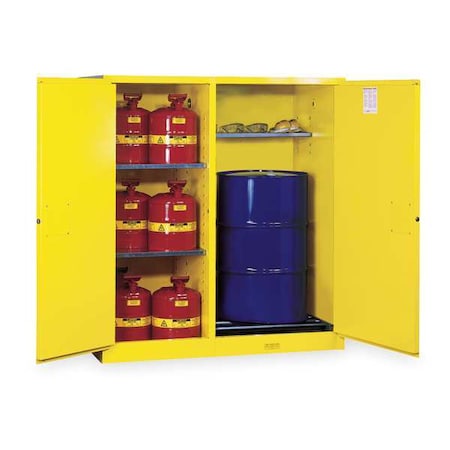 Justrite Hazardous Material Storage Cabinet, 115 gal, 3 Shelves, Steel, 59 in W x 65 in H x 34 in D, Yellow 899260