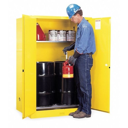 Justrite Hazardous Material Storage Cabinet, 60 gal (2 x 30 gal Drums), 1 Shelves, Steel, 43 in W x 65 in H x 899060