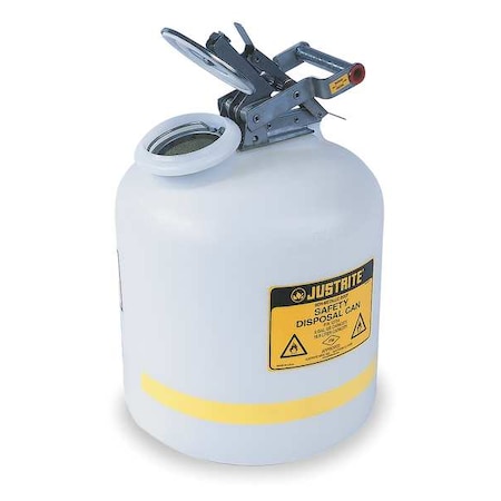 Justrite Liquid Disposal Safety Can, Polyethylene, 5 gal, Spring-loaded Sealed Cap, White, Flammables 12754