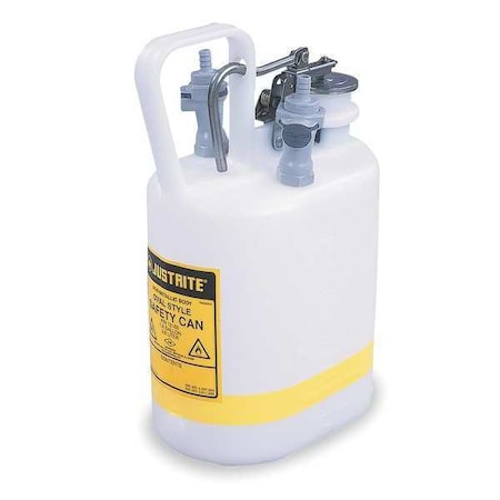 Justrite HPLC Waste Can, Polyethylene/Polypropylene Fittings, 1 gal, Oval, 3/8 in Tubing, White, for Solvents 12160