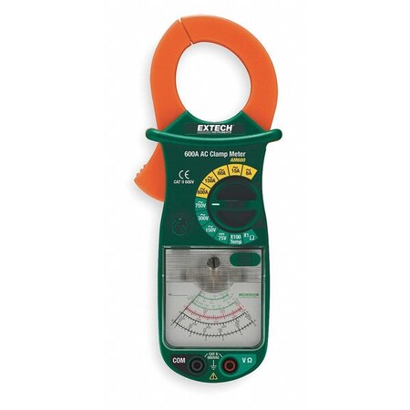 Extech Clamp Meter, Flat Face, 600 A, 1.3" (33mm) Jaw Capacity, Cat II 600V Safety Rating AM600