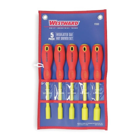 Westward Nut Driver Set, 5 Pieces, SAE, SolidIns 1YXN9