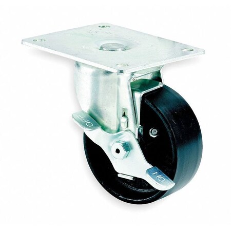 E.R. Wagner Swivel Plate Cstr w/Brke, 450 lb, 4 In Dia 3F08040110851ASR