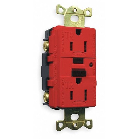 Hubbell Wiring Device-Kellems GFCI Receptacle, 15A, 125VAC, 5-15R, Red GFR5262RTR