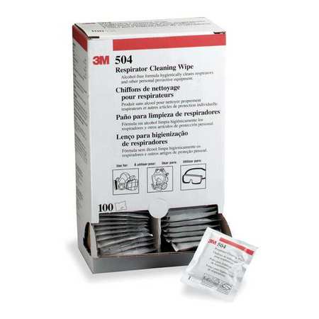 3M Respirator Cleaning Wipes, Non-Alcohol, Individually Packaged Wipes, 100 Per Pack 504