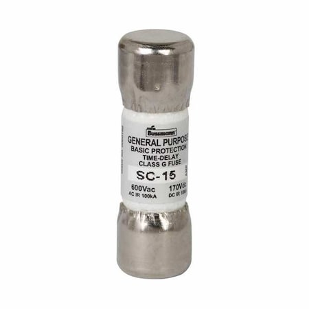 Eaton Bussmann UL Class Fuse, G Class, Time-Delay, 15A, 600V AC, Non-Indicating SC-15