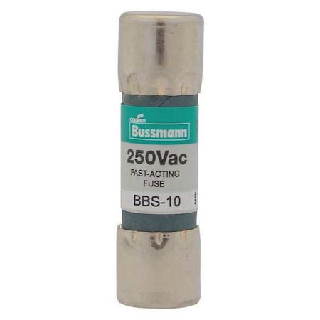 Eaton Bussmann Midget Fuse, Fast-Acting, 10A, 250V AC, Non-Indicating, 10kA at 250V AC BBS-10